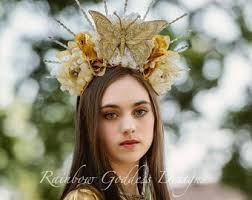 Gold Butterfly Fairy Crown: Glitter Flower Halo Headpiece