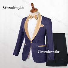 84 hot red wedding ideas to get inspired. Gwenhwyfar Men Suits Navy Blue Jacquard 2019 Gold Lapel Groom Tuxedos Party Prom Men Suits Wedding Suits Jacket Pants Suits Aliexpress