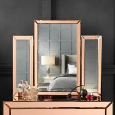 Town square miniatures vanity with mirror makeup table dresser with stool new. Rose Gold Desktop Tri Fold Mirror Vanity Bevelled Design Makeup Dressing Table Ebay
