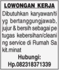 Kami menyediakan layanan telekomunikasi berbasis satelit yang dikenal sebagai vsat (very small aperture terminal. Lowongan Kebersihan Atau Cleaning Service Di Rumah Sakit Karir Aceh