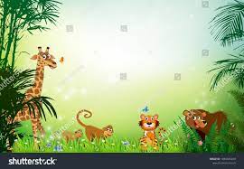 Jungle Or Zoo Themed Animal Background Field Of Fresh Green Grass Palm Flower Humming Birds Are Flying A Graphic Design Portfolio Cover Background Animals