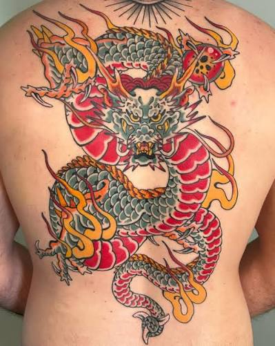Dragons gotta be my favourite subject to tattoo. I love how dynamic and expressive I can make each one, the possibilities for originality are endless. This one is holding a pearl,traditionally this