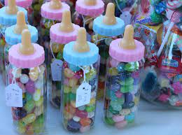 Baby Shower Favors Baby Bottles Filled With Jelly Beans And Tagged With The Shower Date Baby Shower Favors Baby Shower Fun Family Baby Shower Ideas