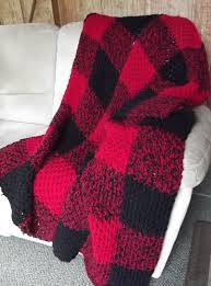 Hand Knit Buffalo Check Style Plaid Red And Black Afghan