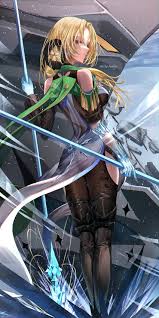 spear, boots, holding weapon, polearm, thigh boots - Anime R34