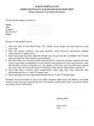 Demikian surat pernyataan ini saya buat dalam keadaan sadar tanpa ada tekanan dari pihak form surat pernyataan : Format Pernyataan Data Dokumen Mhs Baru Agst2014