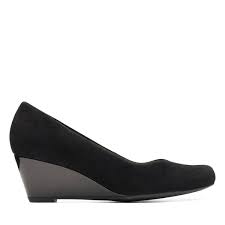 Clarks Flores Tulip Black suede Womens Wedge Shoes 7515-44D