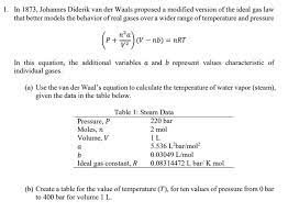 It is the molar equivalent to the boltzmann constant, expressed in units of energy per temperature increment per mole, i.e. Solved 1 In 1873 Johannes Diderik Van Der Waals Propose Chegg Com