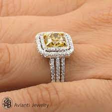 Yellow Diamond Ring Diamond Engagement Halo Ring Canary Etsy Yellow Diamond Rings Buying An Engagement Ring Diamond