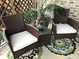 Cloud Mountain Patio Bistro Set 3 Piece Wicker Rattan Outdoor Bistro Set Brown Patio Table And Cha Outdoor Patio Chairs Bistro Table Outdoor Outdoor Bistro Set