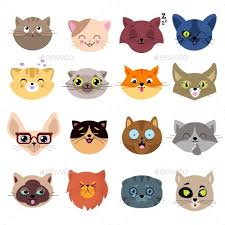 Fun Cartoon Cat Faces Cute Kitten Portraits Cat Face Drawing Cartoon Cat Cats Illustration