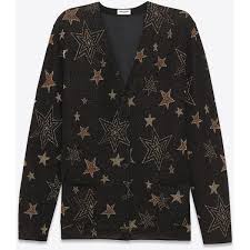 Black And Gold Cardigan Saint Laurent Oversized Cardigan In Black Gold And Copper Star Knit Cotton Lurex And Polyamide Jacquard Oversized Cardigan Clothes Design Cotton Cardigan