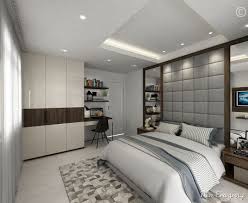 Fast delivery to sydney, melbourne, brisbane, adelaide & australia wide. White And Grey Themed Master Bedroom With Grey Upholstered Headboard Glossy White Wardrobe And Led Ceiling Lights By Nagesh Katke