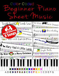 One trick to learning piano is by playing easier songs, such as christmas carols, children's songs or music that you love and are passionate about. 9 Song Pack Color Coded Beginner Piano Music Sheets Etsy