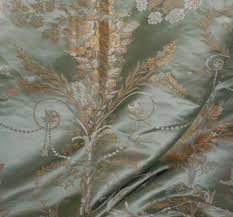 French antique c1880 woven peach silk lampas fabric~floral frame,ribbons~30x20. Exquisite Vintage French Silk Brocade Jacquard Fabric 18thc Style Green Gold French Vintage Green And Gold French Silk
