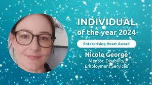 We would like you to meet Nicole George, Mentor, Asuria's Disability  Employment Services Mentor and recipient of the 2024 Individual of the Year  award. Nicole's story is a testament to the transformative