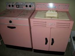 2 pc 1960s vintage pink metal stove and