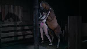 Lié Jill Valentine baisée par un cheval debout