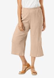 Available in sizes 12w to 44w, our plus size palazzo pants can take you from work to weekend with ease. Elastic Waist Knit Gauze Capri Roaman S