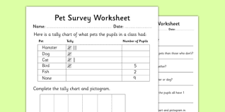 pets survey tally and pictogram worksheets pets survey