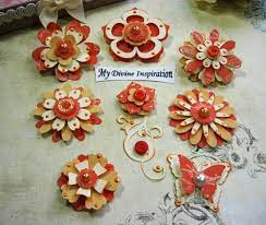 Orange And Ivory Paper Embellishments And Paper Flowers For Scrapbook Layouts Cards Mini Albums And Papercrafts Card Embellishments Scrapbook Embellishments Diy Paper Flowers