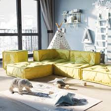 Für ältere kinder ab zwei jahren kommen die sofas schon eher infrage und punkten nicht nur durch einen. Nature Kid Mycolorcube Cushion Bodenkissen Sofa 5 Teilen In Gelb Gunstig Kaufen