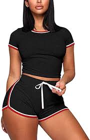 Black crop top short shorts. Women S 2 Piece Activewear Outfit Workout Shorts Set Crop Top Bodycon Shorts Lightweight Jogger Tracksuit Set At Amazon Women S Clothing Store