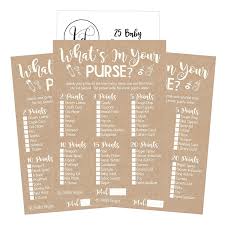 25 baby shower games for any type of party. 25 Kraft Rustic What S In Your Purse Baby Shower Game Funny Ideas Coed Couples Game For Baby Party Fun Woodland Themed Bundle Pack Of Cards To Play At Boy Or Girl Gender