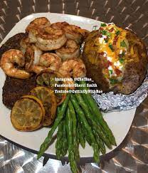 Chefbae On Instagram Steak Shrimp And Asparagus With A Loaded Potato Cookbooks Are Still Available Also Dm Food Dishes Food Cravings Food Recipies