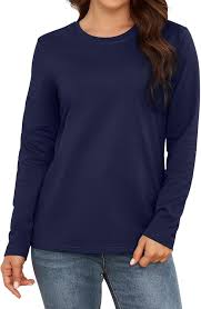 AUHEGN Women's Long Sleeve Crew Neck Cotton T-Shirt Classic-Fit Shirt Soft  Breathable Casual Tee Basic Tops Black Small at Amazon Women's Clothing  store