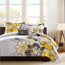 Then stuff the comforter in your machine and use mild laundry detergent to protect the colors and integrity of the fabric. Mi Zone Skylar 4 Piece Yellow Grey Full Queen Comforter Set Mz10 075 The Home Depot