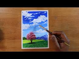 Acrylic Painting Of Cloudy Sky Landscape Step By Step Poster Colour Panting For Beginners Painting With Oil Paints Poster art basic drawing teaching art drawing scenery art lesson plans art drawings crayon art art drawings how to draw easy scenery | drawing rainbow on the river scenery step by step with oil pastels.