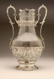 A German Silver Mounted Etched Glass Vase Wolf Knell Late 19th Early 20th Century Hanau The Scalloped Rim Above A Pair Crystal Vase Vase Antique Silver