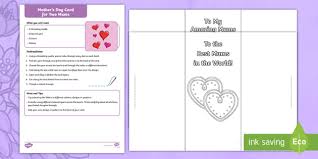 Mother's day is on the horizon, and what better way to make a mum feel special than to receive a lovingly handmade card from her children. Ks2 Mother S Day Card For Two Mums Craft Instructions English