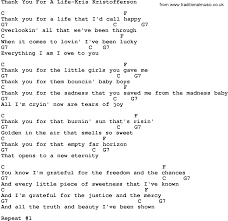 Country Music Thank You For A Life Kris Kristofferson Lyrics And Chords