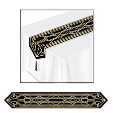 Black And Gold Table Runner Uk Gatsby Party Gold And Black Table Runner 1 83m 20s Party Theme Roaring 20s Party 20s Party