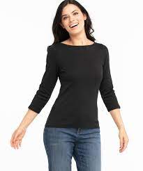 Cotton 3 4 Sleeve Boat Neck Tee Cleo