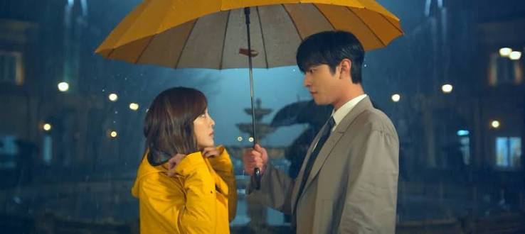 Cena conceitual de dorama coreano com iluminação dramática e luzes de neon em Seul