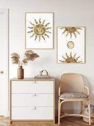 Sun And Moon Wall Decor Boho Bedroom Decor Boho Wall Art Etsy Wall Art Sets Living Room Wall Decor Boho Bedroom Decor