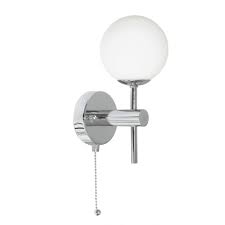 How cute are these perfectly proportioned little wall lights? Polished Chrome Bathroom Wall Light With Opal White Glass Globe Shade