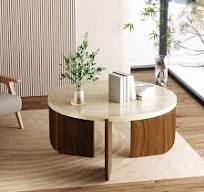 Amazon.com: QUOAOT Round Travertine Texture Coffee Table, 28 ...