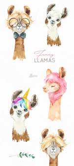 Funny Llamas Watercolor Animals Clipart Alpaca Portrait Etsy In 2021 Watercolor Animals Animal Clipart Funny Llama