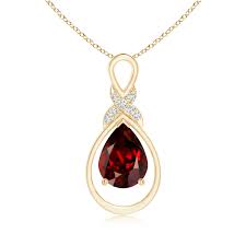 Drop Shaped Garnet Infinity Loop Pendant Necklace For Women With Diamond X Motif In 14k Yellow Gold 8 Infinity Pendant Sapphire Necklace Pendants Loop Pendant