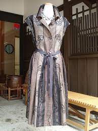 古布泥大島ワンピース アート クラフト香月 着物スタイル 着物リメイク ワンピース シャツワンピース ロング