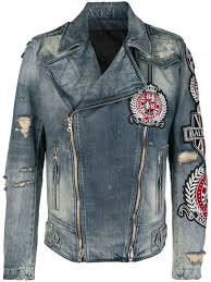 Balmain Patch Embroidered Denim Biker Jacket Farfetch Denim Biker Jacket Biker Jacket Men Biker Jacket