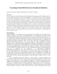 Knowing techniques of composing a rumination paper plus a reflective paper template is an undertaking which whereas composing may not be every individual's forte, this article will enable you to excel in composing reflection papers plus reflective writing templates. Pdf Teaching Critical Reflection To Graduate Students