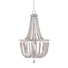 Kenroy Home Dumas 3 Light Weathered White Wood Bead Chandelier 93131ww The Home Depot