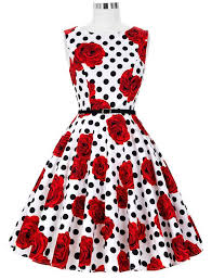 Audrey Hepburn Inspired 50s Retro Style Rosy Polka Dot Vintage Inspired Dress Vintage Tea Dress Vintage Swing Dress Vintage Dresses Cheap