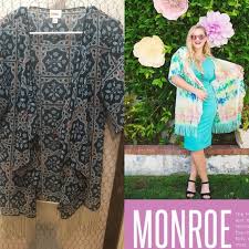 lularoe monroe kimono blue w orange cream tassels