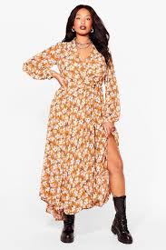 Long sleeve plus size floral maxi dress. Plus Size Floral Long Sleeve Maxi Slit Dress Nasty Gal